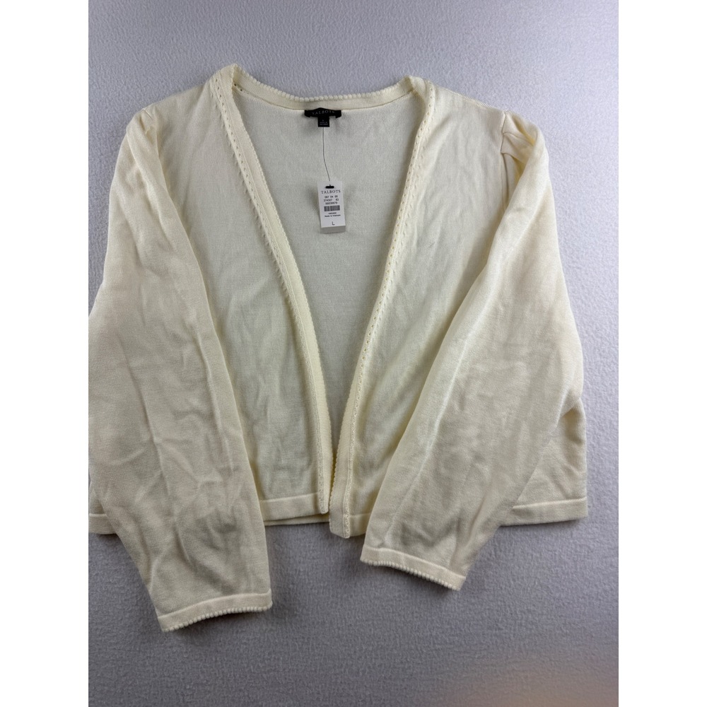 Talbots Cream Open-Front Lightweight Cardigan